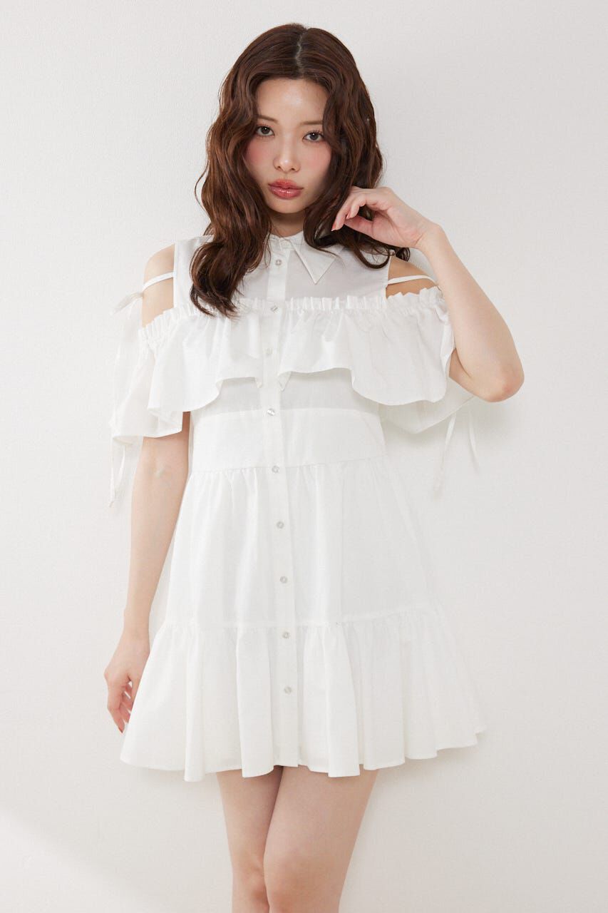 rienda「オフショルフリルティアードミニワンピース」|ワンピース|