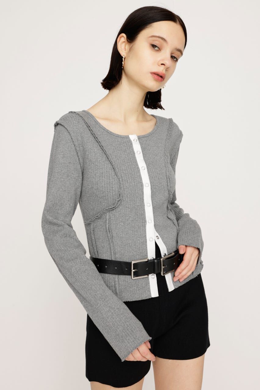 SLY「FRONT BUTTON CUT RIB トップス」|Tシャツ・カットソー|T.GRY