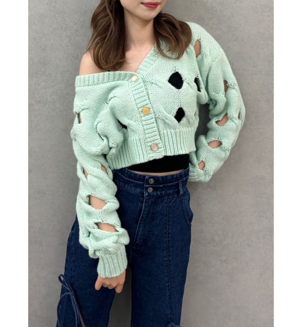 dazzlin「スリットケーブルニットカーディガン」|カーディガン|グリーン