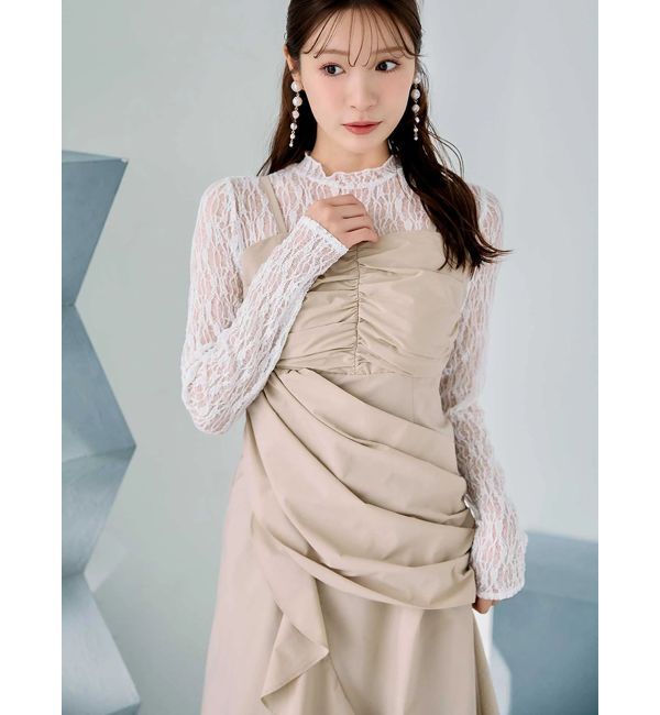 MERCURYDUO「ギャザードレープドッキングワンピース」|ワンピース|ベージュ