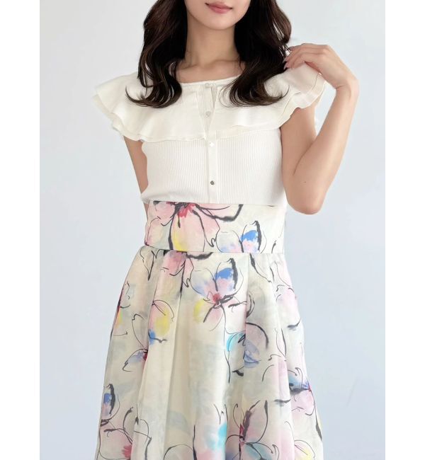 MERCURYDUO「編み変化ノースリーブラッフルコンパクトニット」|ニット・セーター|オフホワイト