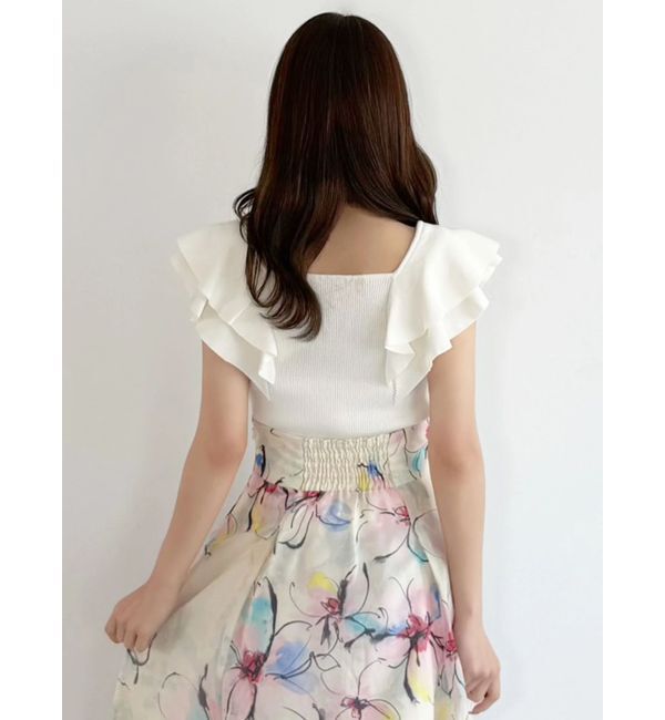 MERCURYDUO「編み変化ノースリーブラッフルコンパクトニット」|ニット・セーター|