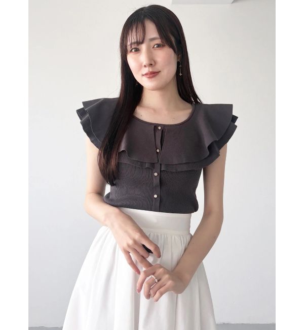 MERCURYDUO「編み変化ノースリーブラッフルコンパクトニット」|ニット・セーター|