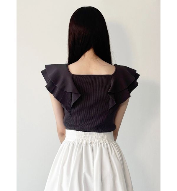 MERCURYDUO「編み変化ノースリーブラッフルコンパクトニット」|ニット・セーター|