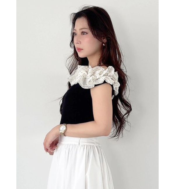 MERCURYDUO「2WAY異素材ランダムラッフルノースリニット」|ニット・セーター|