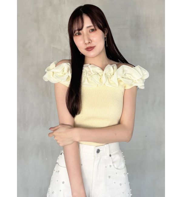 MERCURYDUO「2WAY異素材ランダムラッフルノースリニット」|ニット・セーター|