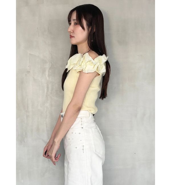 MERCURYDUO「2WAY異素材ランダムラッフルノースリニット」|ニット・セーター|