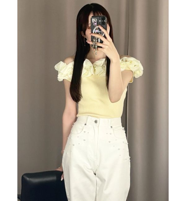 MERCURYDUO「2WAY異素材ランダムラッフルノースリニット」|ニット・セーター|