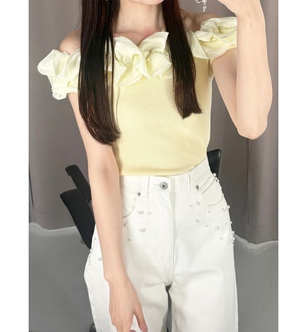 MERCURYDUO「2WAY異素材ランダムラッフルノースリニット」|ニット・セーター|