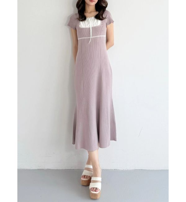 MERCURYDUO「レースレイヤードマーメイドニットワンピース」|ワンピース|