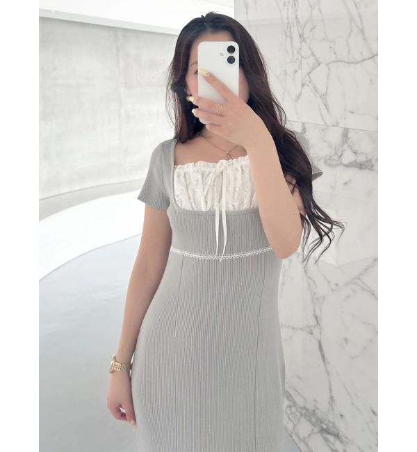 MERCURYDUO「レースレイヤードマーメイドニットワンピース」|ワンピース|