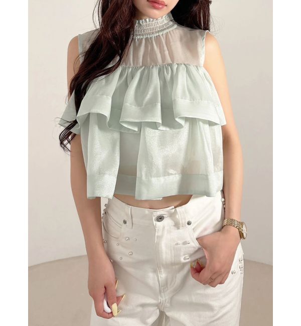 MERCURYDUO「ラッフルティアードブラウス」|シャツ・ブラウス|ミントグリーン