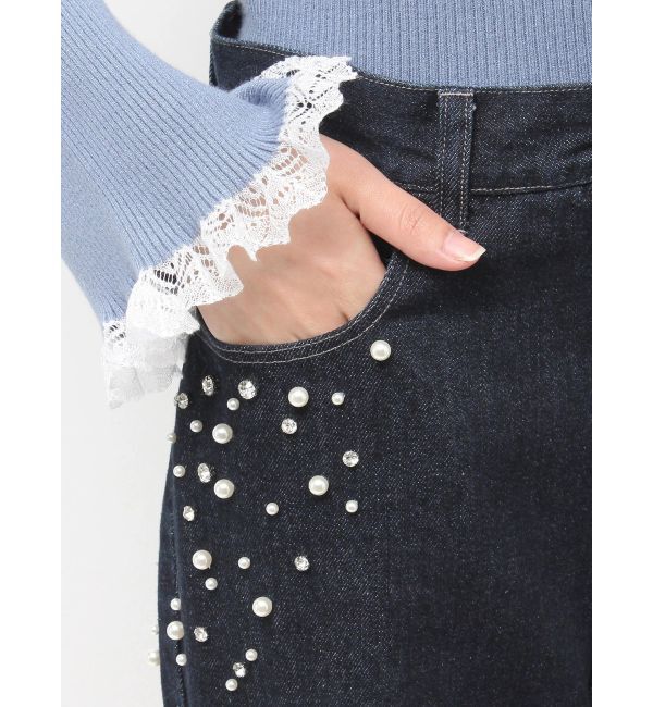 MERCURYDUO「パールビジューデニム」|デニム|