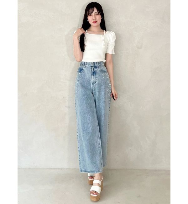 MERCURYDUO「パールビジューデニム」|デニム|