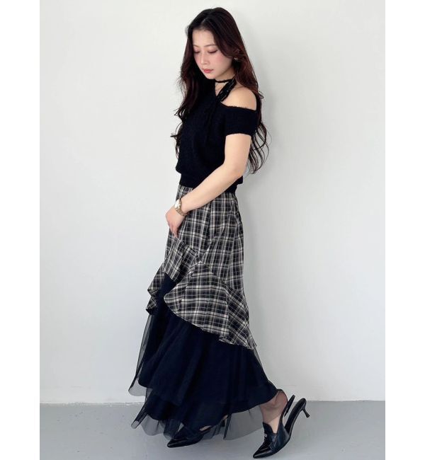 MERCURYDUO「異素材使いラッフルティアードスカート」|スカート|