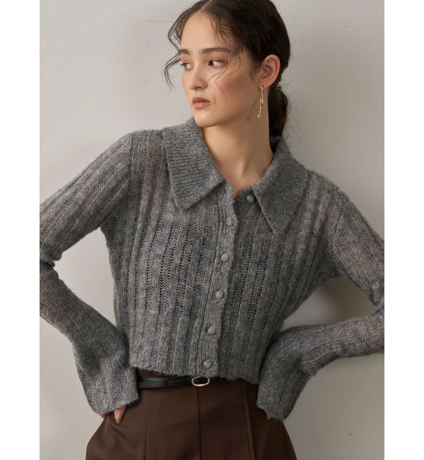 LAGUNAMOON「カラーデザインシアーニットカーデプルオーバー」|ニット・セーター|グレー
