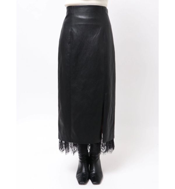 LAGUNAMOON「ヘムレースレイヤードハイウエストエコレザースカート」|スカート|