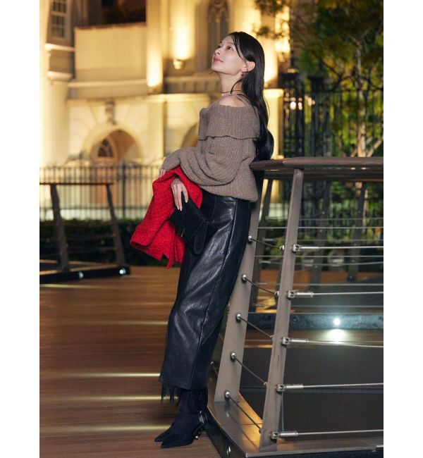 LAGUNAMOON「ヘムレースレイヤードハイウエストエコレザースカート」|スカート|