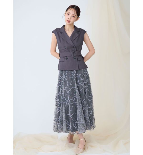 LAGUNAMOON「LADYベストセットフラワーチュールフレアスカート」|ワンピース|