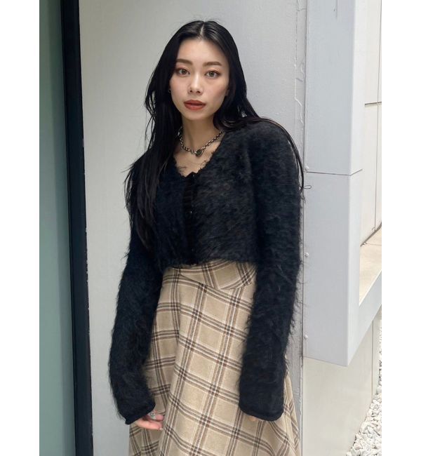 EVRIS「シャギークロップドニットトップス」|ニット・セーター|ブラック