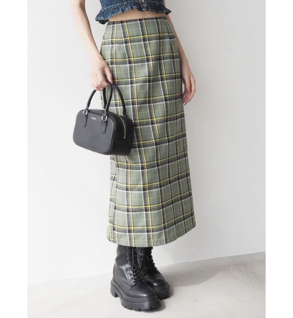 EVRIS「チェックタイトミディースカート」|スカート|グリーン