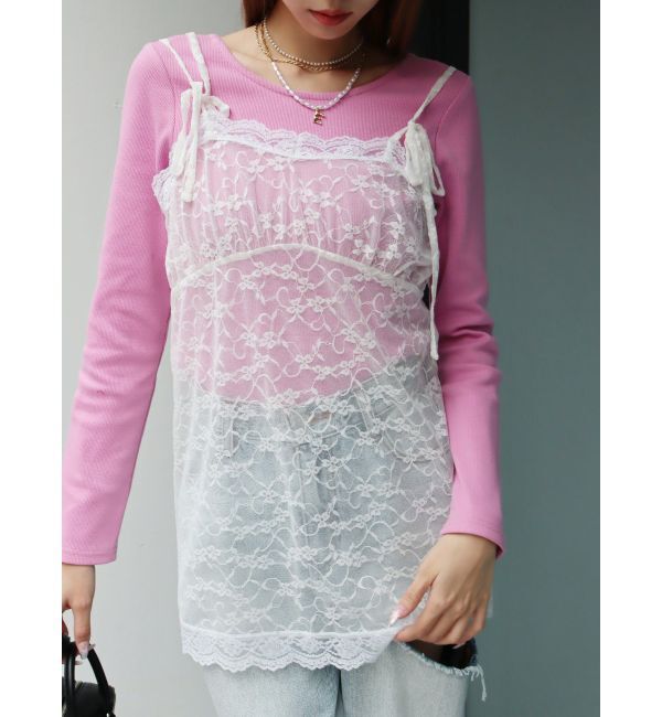 EVRIS「リボンキャミレースチュニック」|キャミソール|