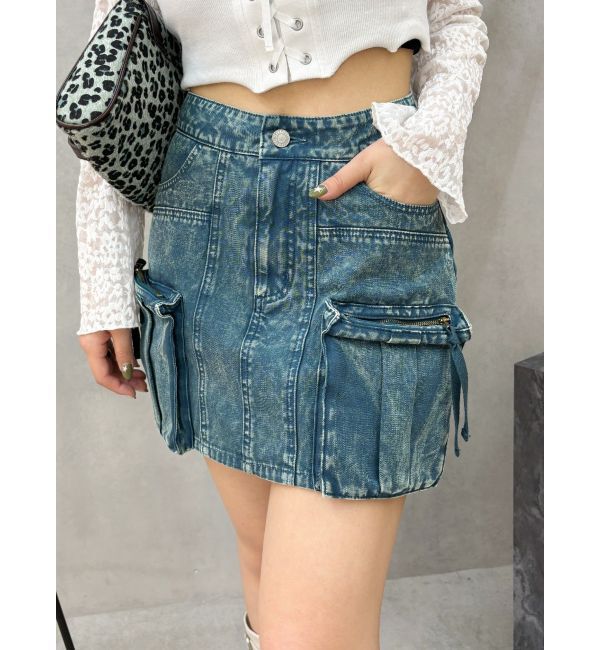 EVRIS「ヴィンテージライクカーゴミニスカート」|スカート|ブルー