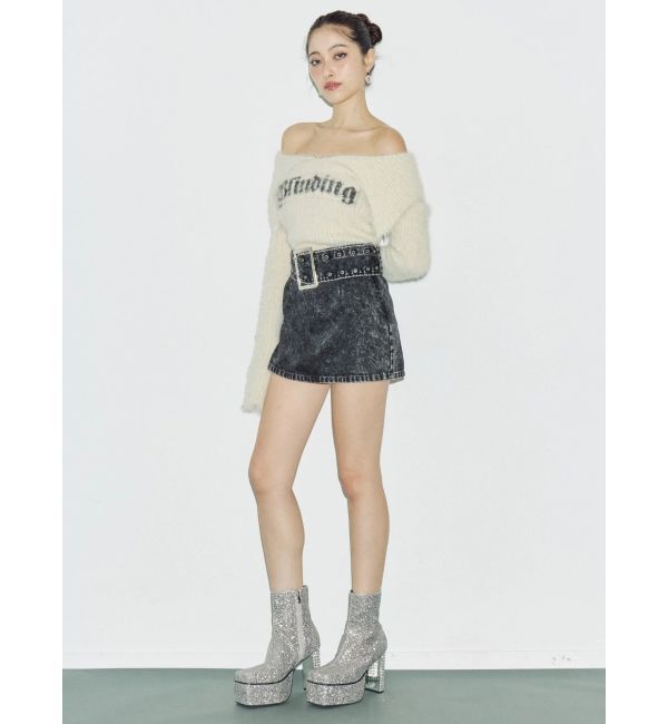 EVRIS「ラメロゴシャギーオフショルニットトップス」|ニット・セーター|