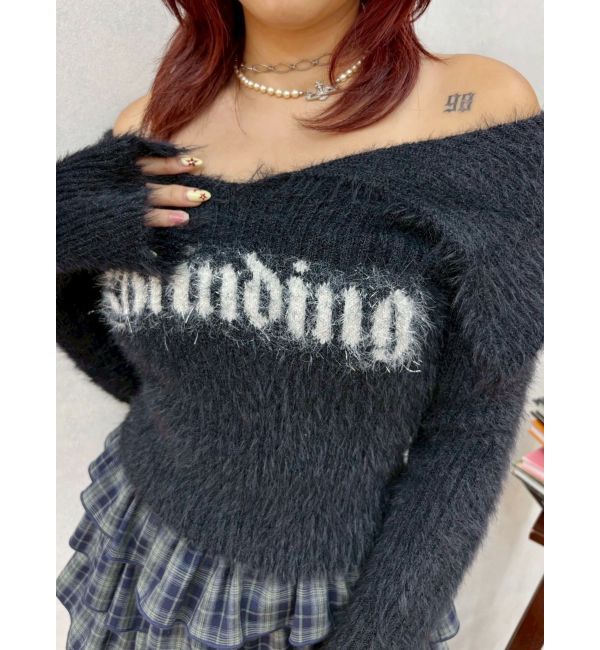 EVRIS「ラメロゴシャギーオフショルニットトップス」|ニット・セーター|