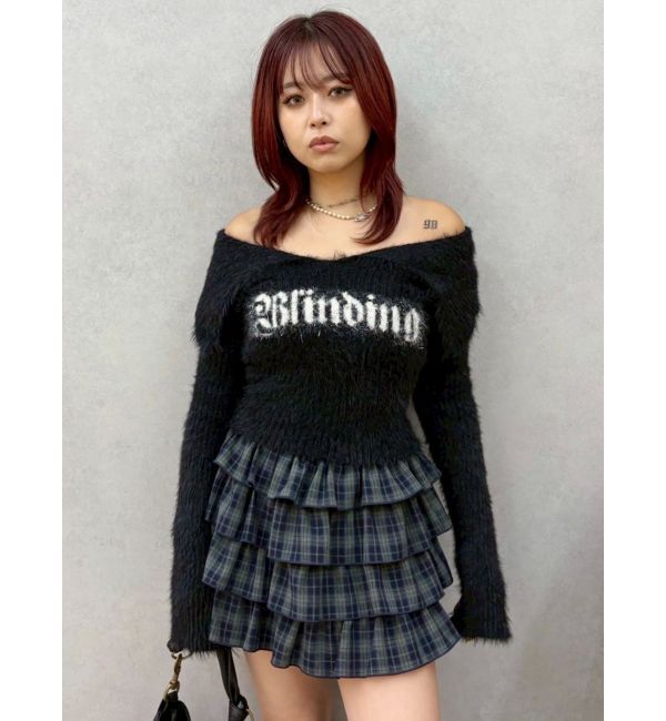 EVRIS「ラメロゴシャギーオフショルニットトップス」|ニット・セーター|