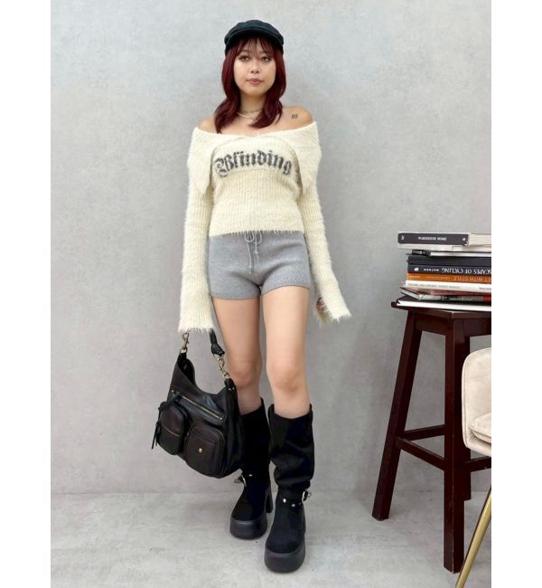 EVRIS「ラメロゴシャギーオフショルニットトップス」|ニット・セーター|