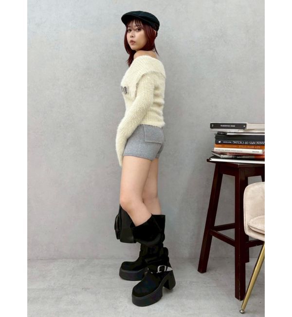 EVRIS「ラメロゴシャギーオフショルニットトップス」|ニット・セーター|