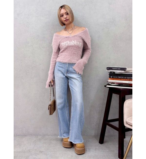 EVRIS「ラメロゴシャギーオフショルニットトップス」|ニット・セーター|