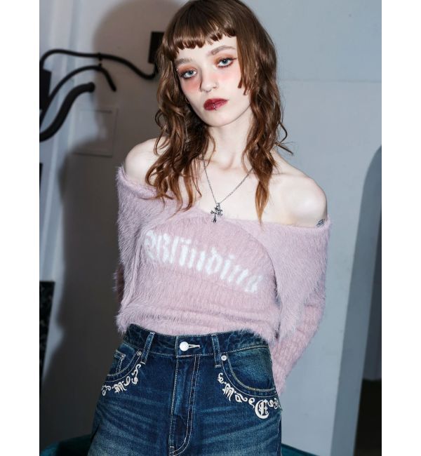 EVRIS「ラメロゴシャギーオフショルニットトップス」|ニット・セーター|