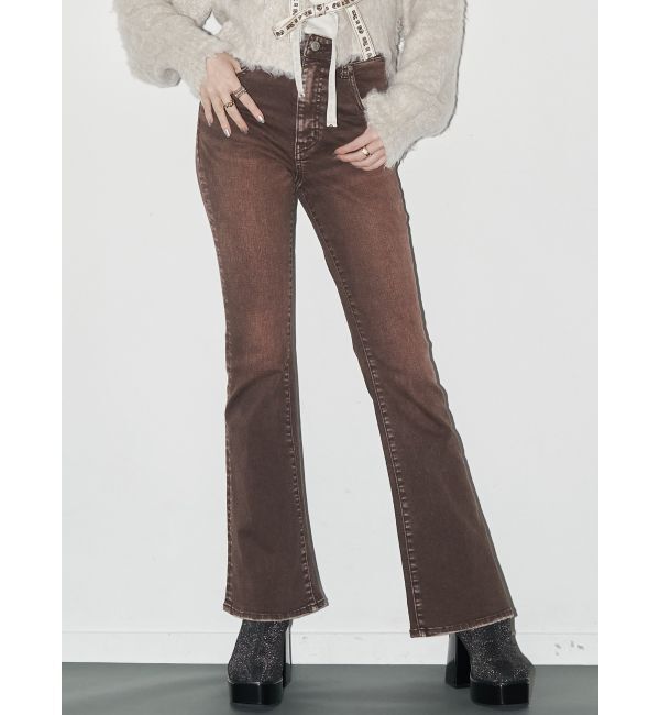 EVRIS「カラーヴィンテージライクストレッチフレアデニムパンツ」|デニム|ブラウン