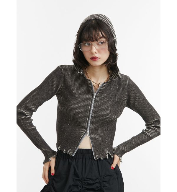 jouetie「コンパクトニットZIPフーディ」|ニット・セーター|