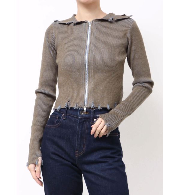 jouetie「コンパクトニットZIPフーディ」|ニット・セーター|