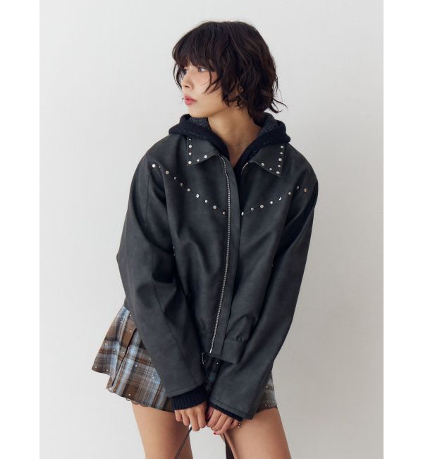 jouetie「フェイクレザースタッズブルゾン」|ブルゾン・スタジャン|