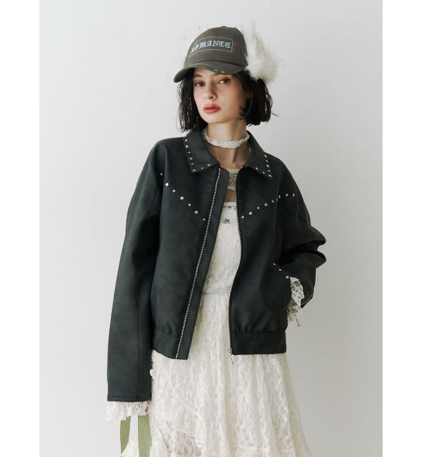 jouetie「フェイクレザースタッズブルゾン」|ブルゾン・スタジャン|