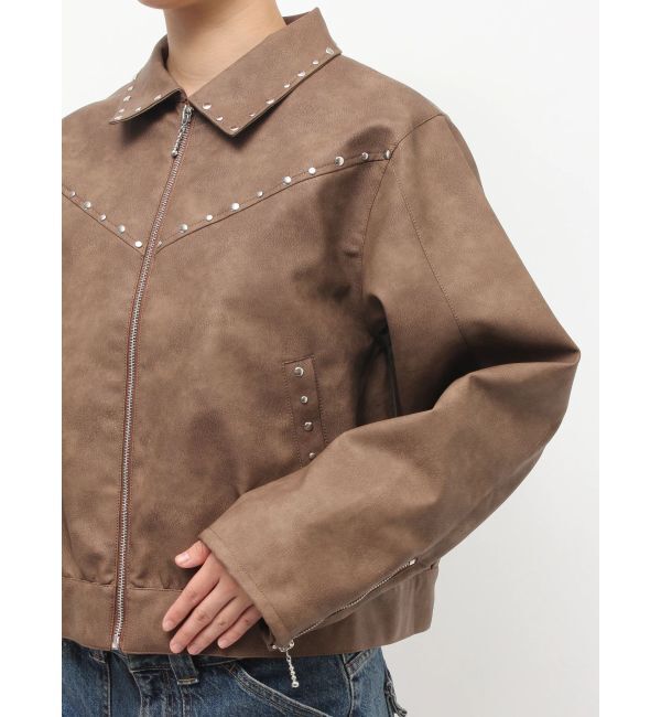 jouetie「フェイクレザースタッズブルゾン」|ブルゾン・スタジャン|