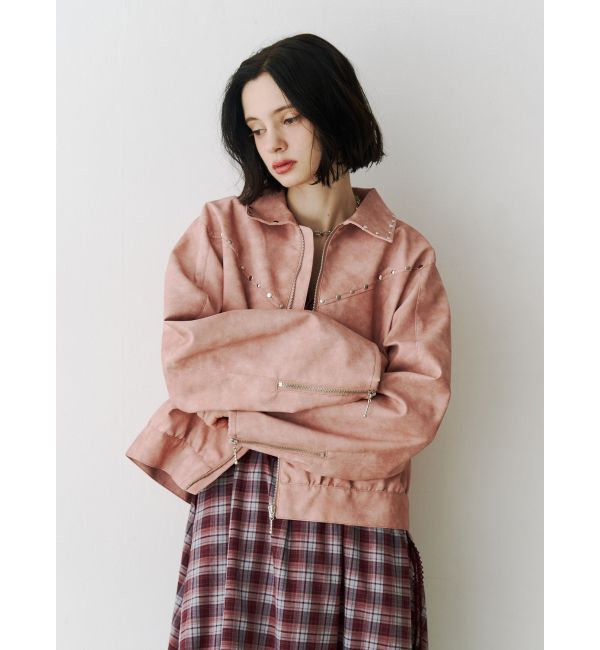 jouetie「フェイクレザースタッズブルゾン」|ブルゾン・スタジャン|ピンク