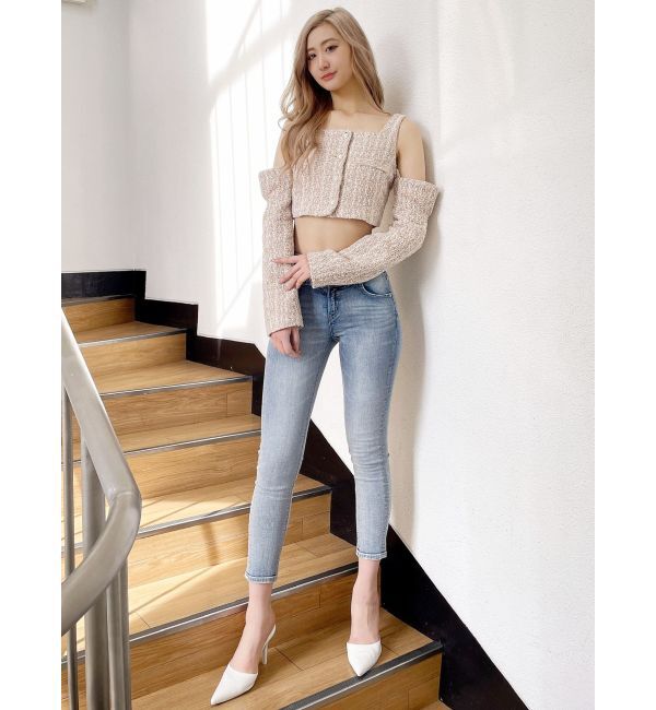 GYDA「フロントボタン2WAY FANCYTWEEDブラウス」|シャツ・ブラウス|