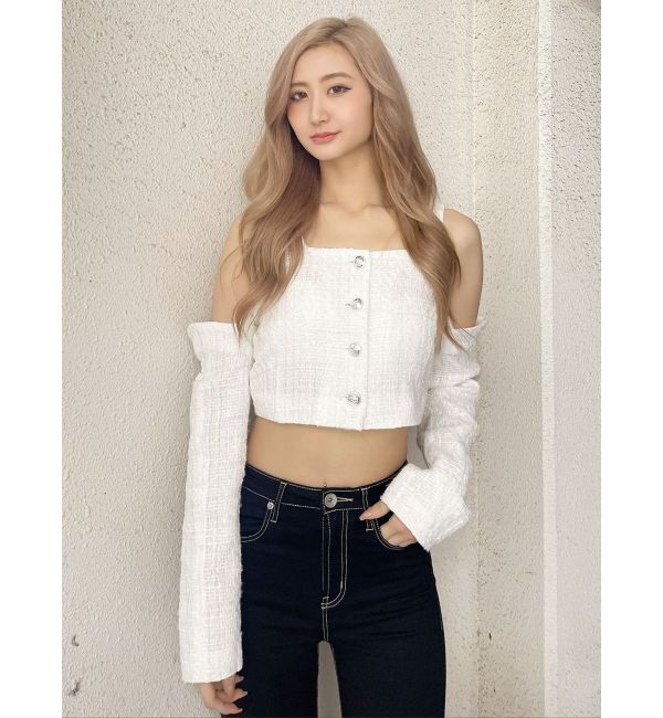 GYDA「フロントボタン2WAY FANCYTWEEDブラウス」|シャツ・ブラウス|