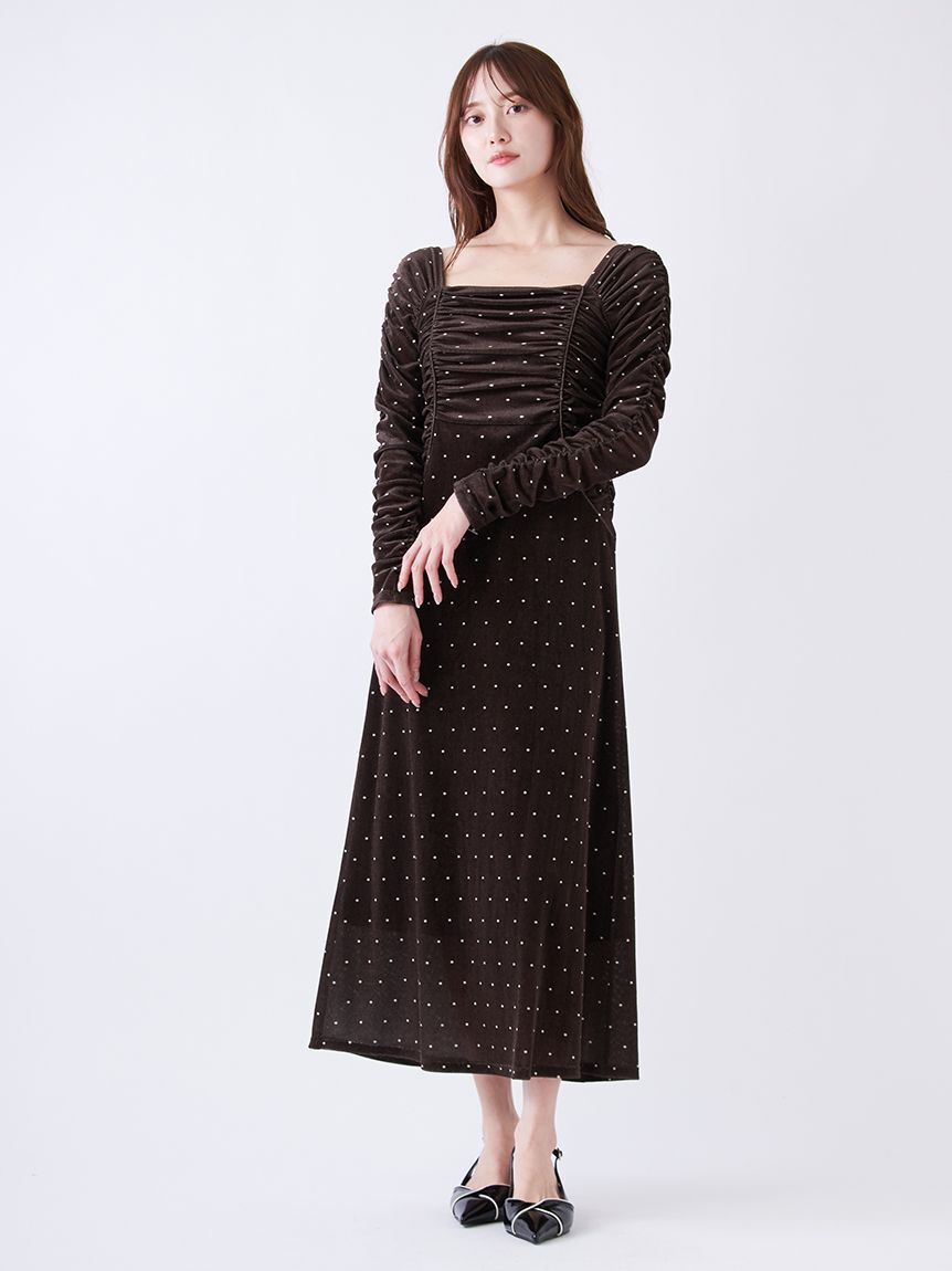 SNIDEL「フロッキープリントギャザーワンピース」|ワンピース|