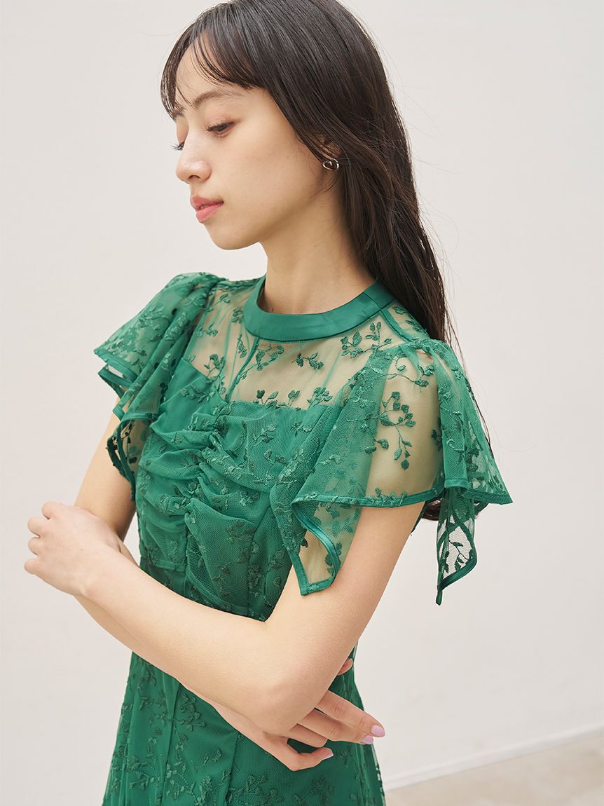 SNIDEL「チュールエンブロイダリードレス」|ドレス|