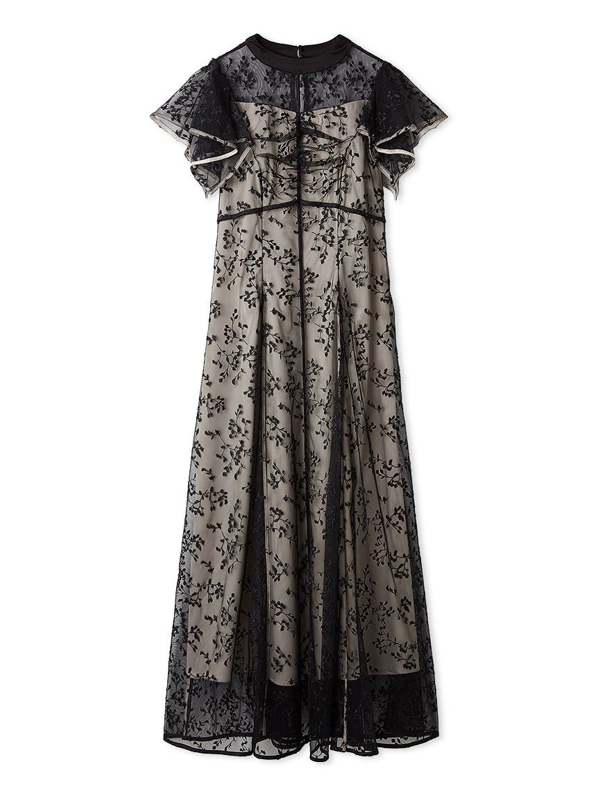 SNIDEL「チュールエンブロイダリードレス」|ドレス|BLK