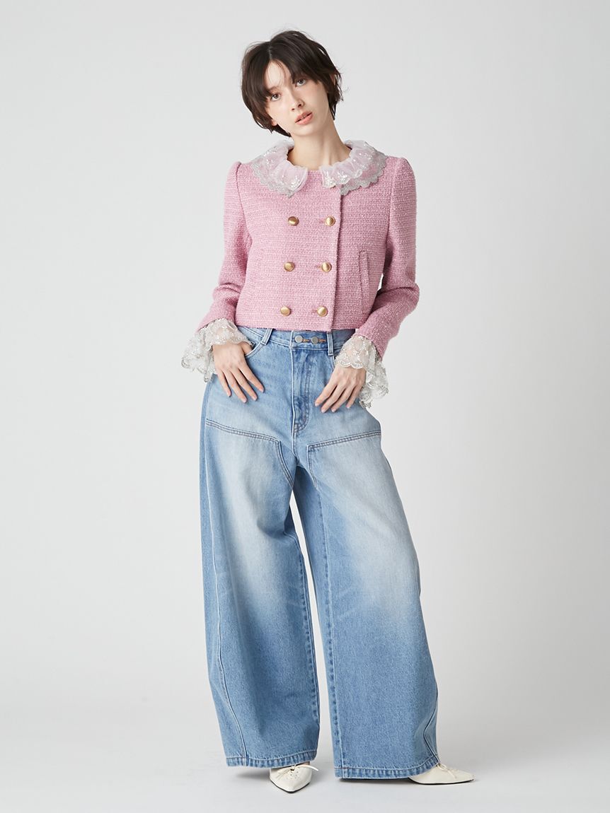 LILY BROWN「【WEB限定00サイズ】ダブルニーカーブワイドデニムパンツ」|デニム|