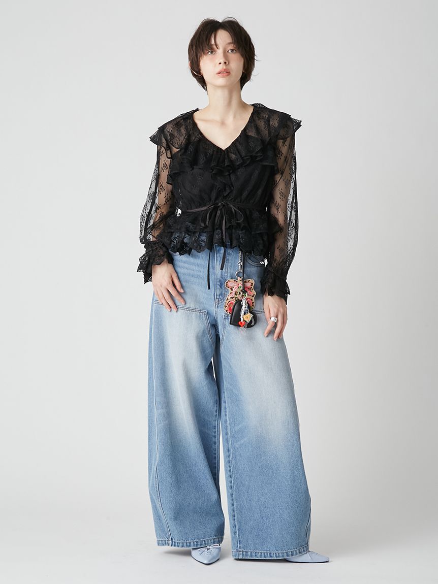 LILY BROWN「【WEB限定00サイズ】ダブルニーカーブワイドデニムパンツ」|デニム|