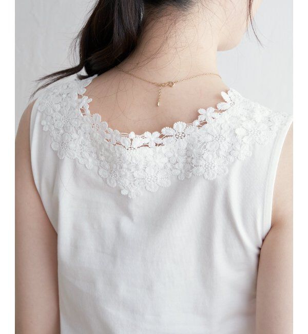 ikka「【接触冷感／UVカット】コットンUSA前後レースタンクトップ」|タンクトップ|