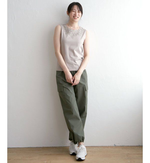 ikka「【接触冷感／UVカット】コットンUSA前後レースタンクトップ」|タンクトップ|